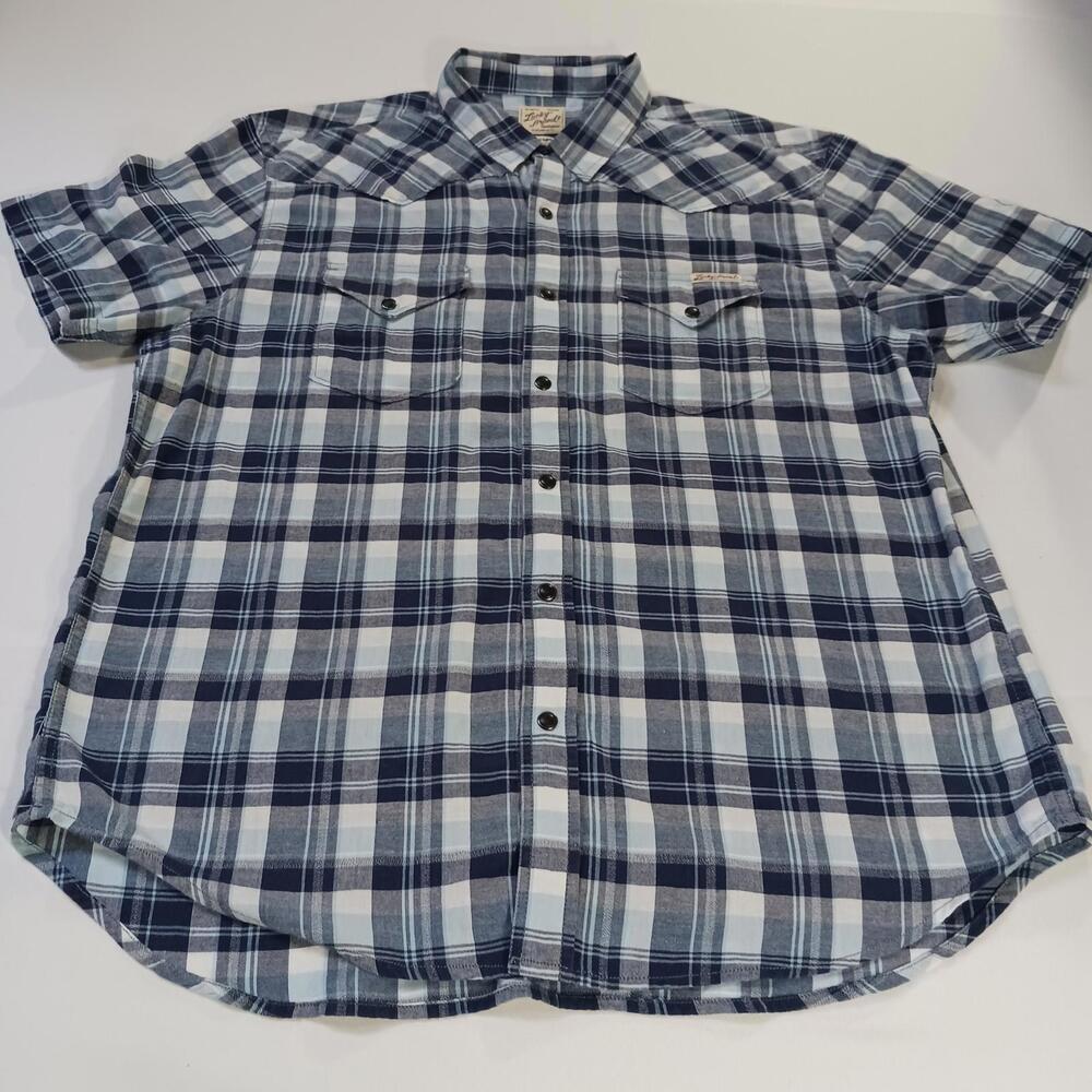 Lucky Brand Sportswear Men's Western Pearl Snap Button Up Blue Plaid Shirt Sz L - Picture 12 of 16